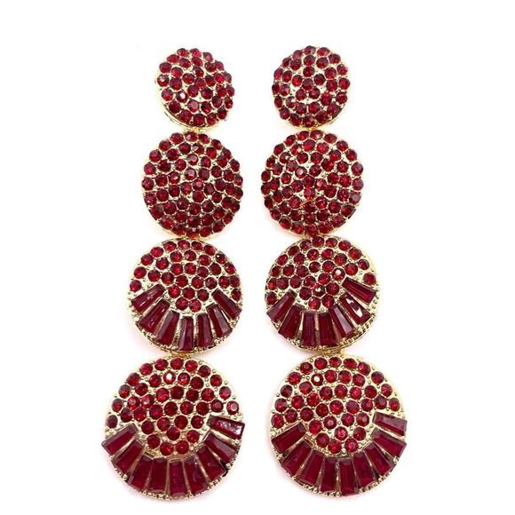 Long Red Crystal Rhinestone Dangle Earrings - Picture 1 of 4